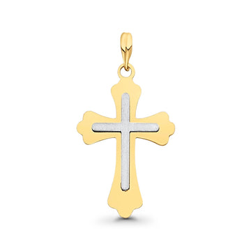 Two Tone 14K Religious Cross Real Charm Pendant 22mmX15mm 0.8grams